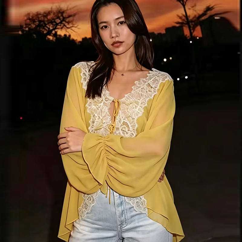 Lace Women's Shirts Blouse Sum - đánh giá và giá Summer Clothing For Teens
